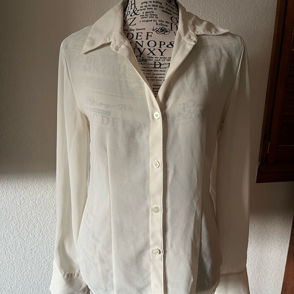 New York & Company Sheer Cream Button-Down Shirt